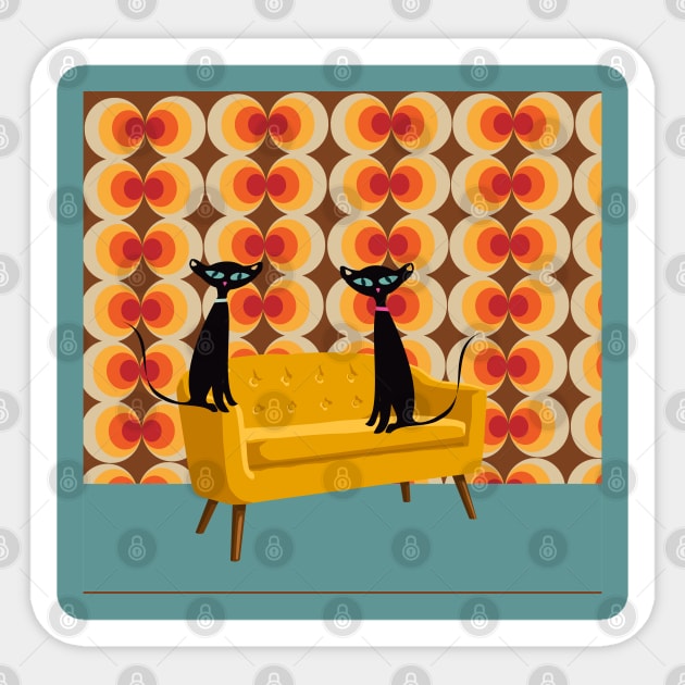 Retro Kitties Perched in Mid Mod Living Room Sticker by Lisa Williams Design